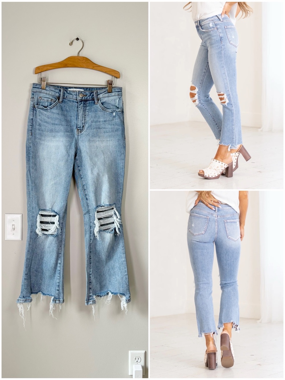 Lovervet Distressed High Rise Kick Flare Jeans
